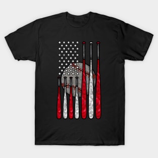 Vintage American Flag Baseball Tee Baseball Gift For Players T-Shirt